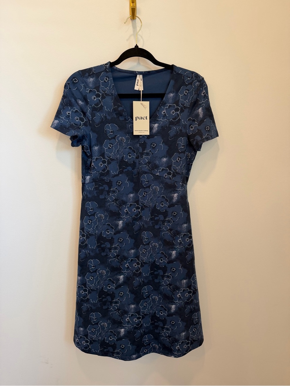 Pact Women’s Fit&Flare Dress Small Organic Cotton Solstice Floral Blue Short NWT